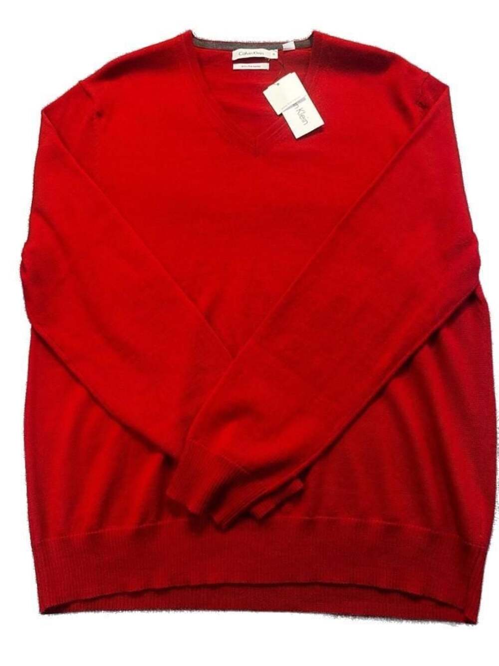 Calvin Klein Men's Extra Fine Merino Wool V-Neck Sweater, Red Strike, Size XL